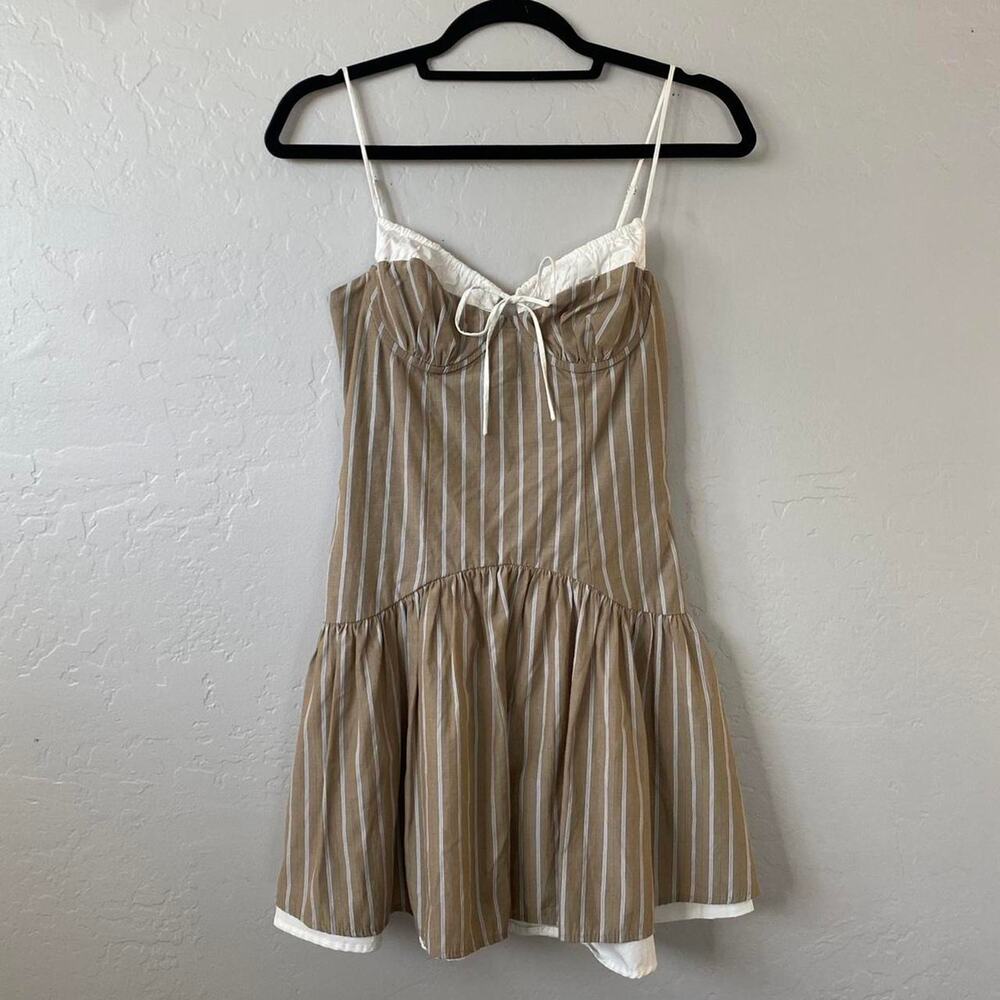 Nia Cream and Brown Peasant Striped Mini Dress - Picture 4 of 11